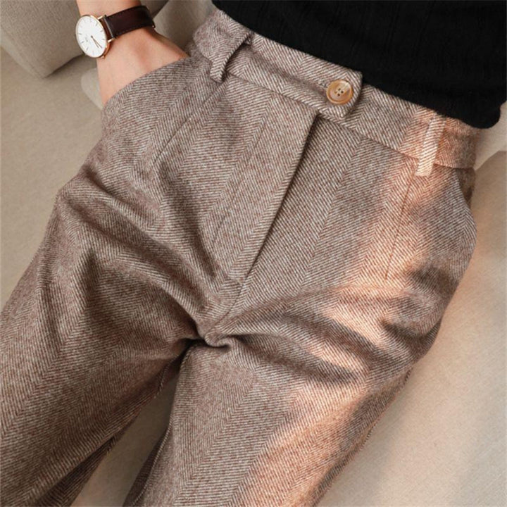 Margot | Elegant Herringbone Pleated Smart Trousers