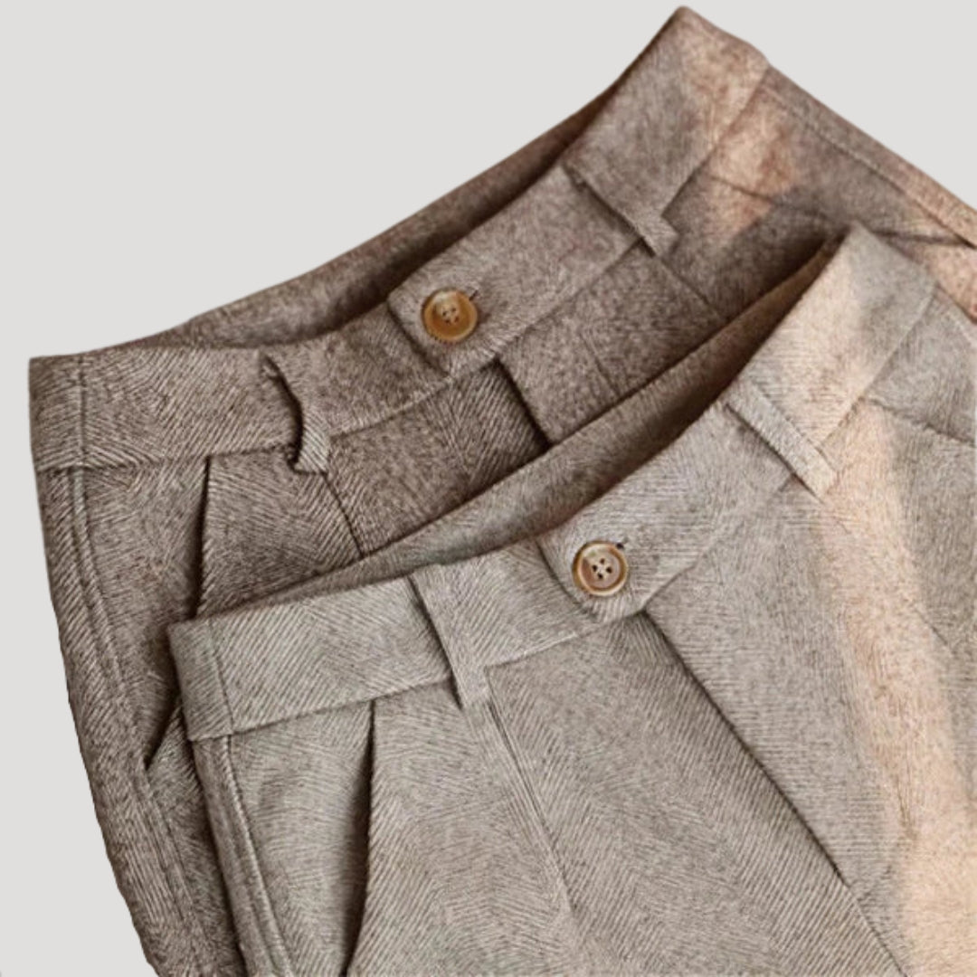 Margot | Elegant Herringbone Pleated Smart Trousers