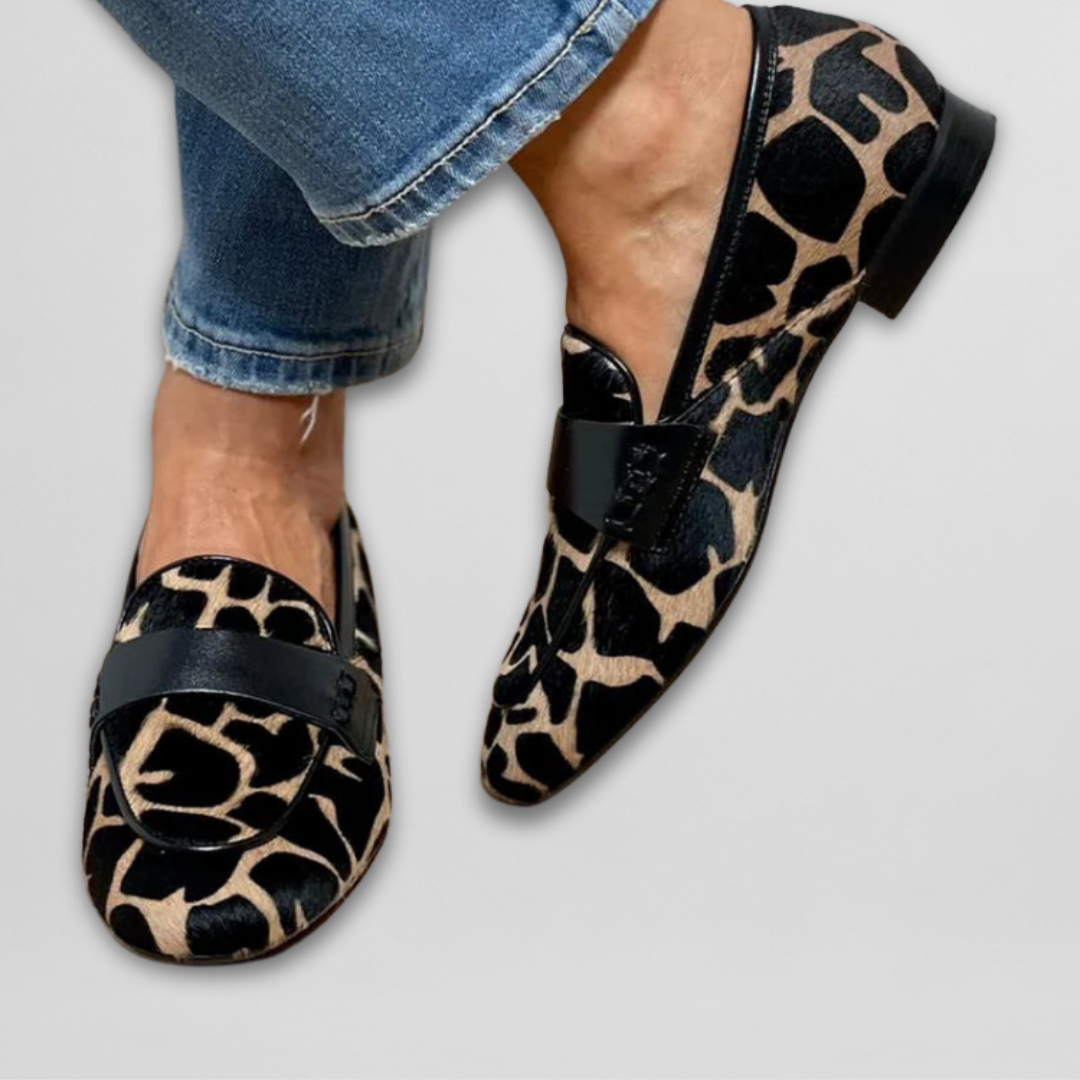 Margot | Chic Leopard Print Block Heel Loafers With Black Strap