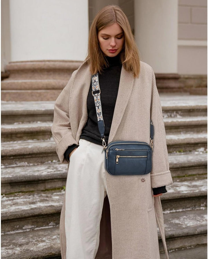 Phoebe | Elegant White Leather Crossbody Bag With Embroidered Strap