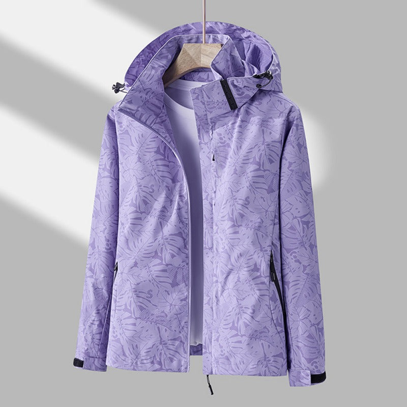 Tabitha | Stylish Waterproof Hooded Rain Jacket With Leaf Print