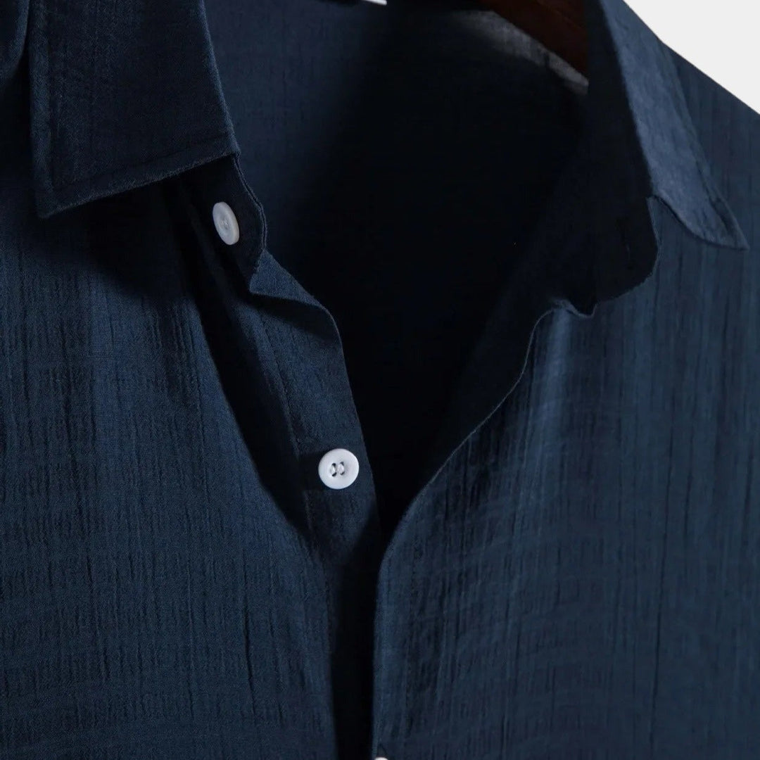 Caspian | Elegant White Linen Short Sleeve Button Up Shirt Men
