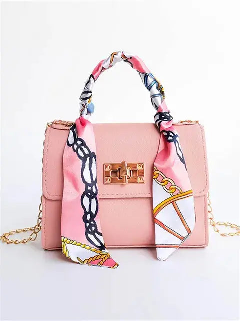 Freya | Elegant Black Chain Crossbody Bag With Scarf Handle