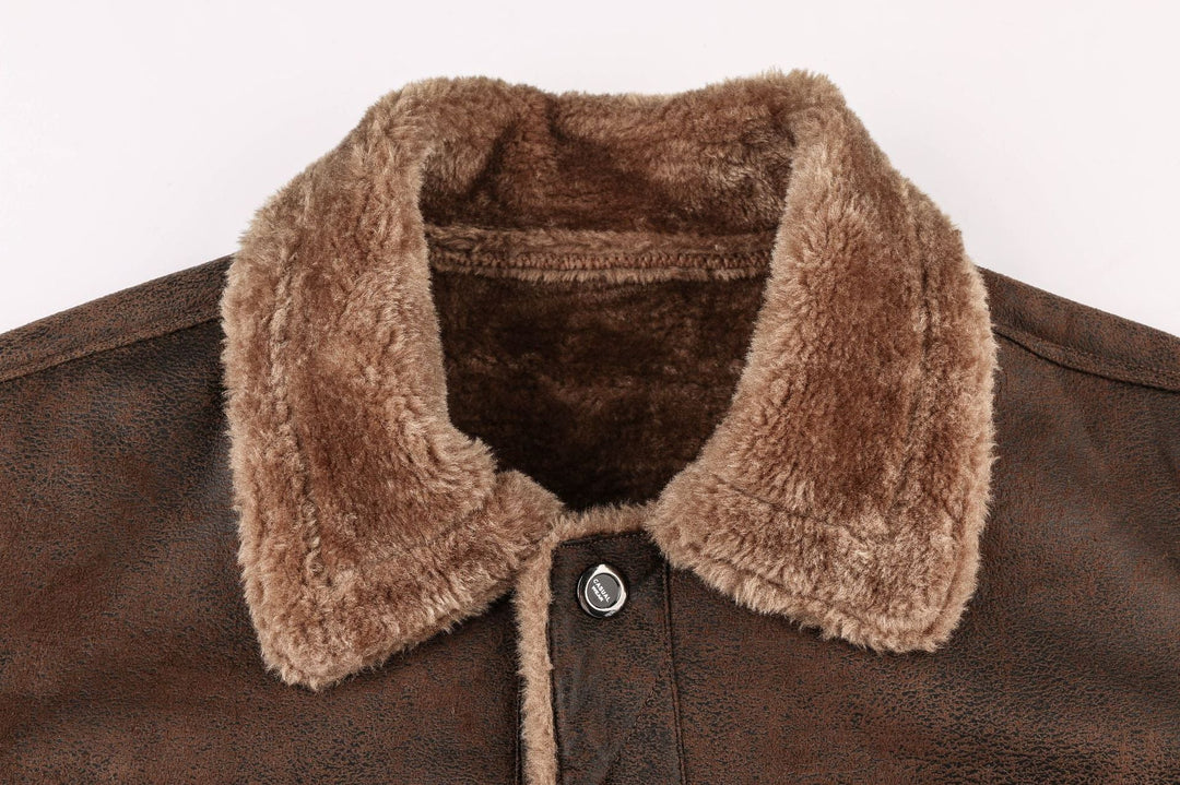 Serena | Stylish Men's Sherpa-Lined Brown Suede Trucker Jacket