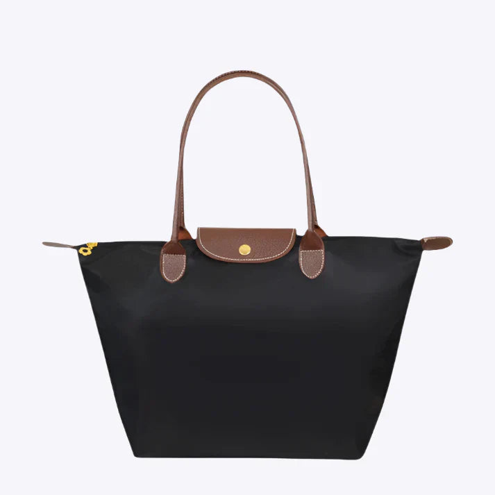 Madison | Elegant Black Nylon Tote Bag With Leather Handles