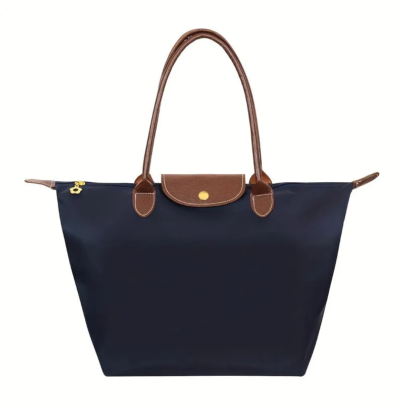Madison | Elegant Black Nylon Tote Bag With Leather Handles