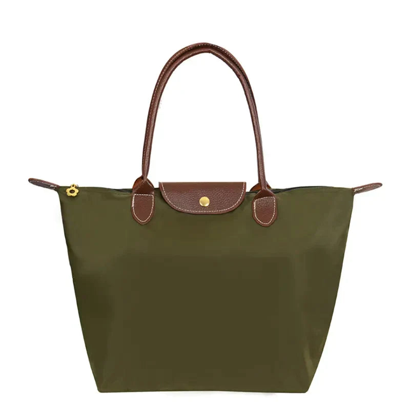 Madison | Elegant Black Nylon Tote Bag With Leather Handles
