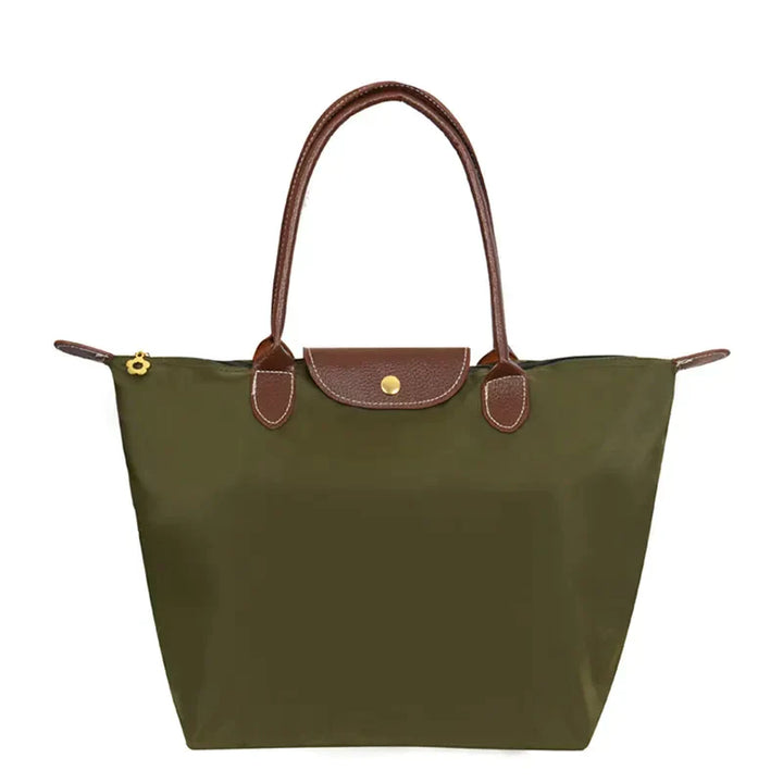 Madison | Elegant Black Nylon Tote Bag With Leather Handles