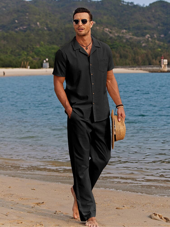 Santiago | Effortless White Linen Beach Set Short Sleeve