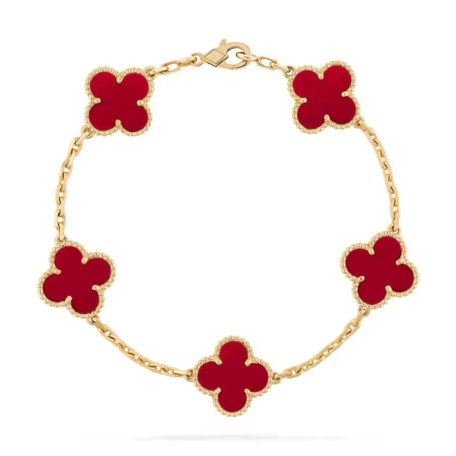 Abby | Elegant Red Clover Charm Bracelet - Gold Plated Sterling Silver