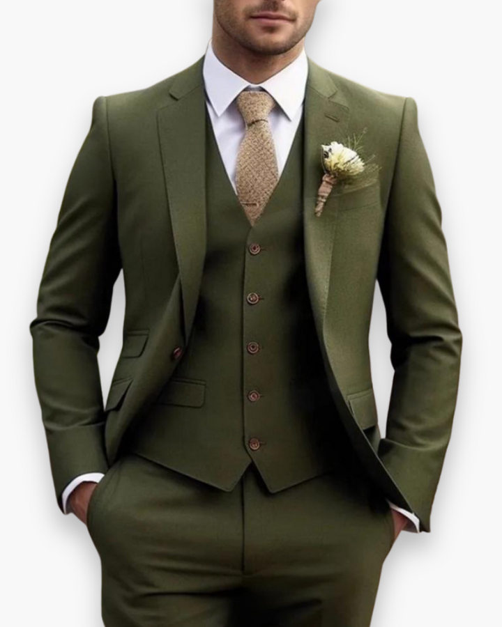 Evelyn | Elegant Men's Three-Piece Olive Green Slim Fit Suit