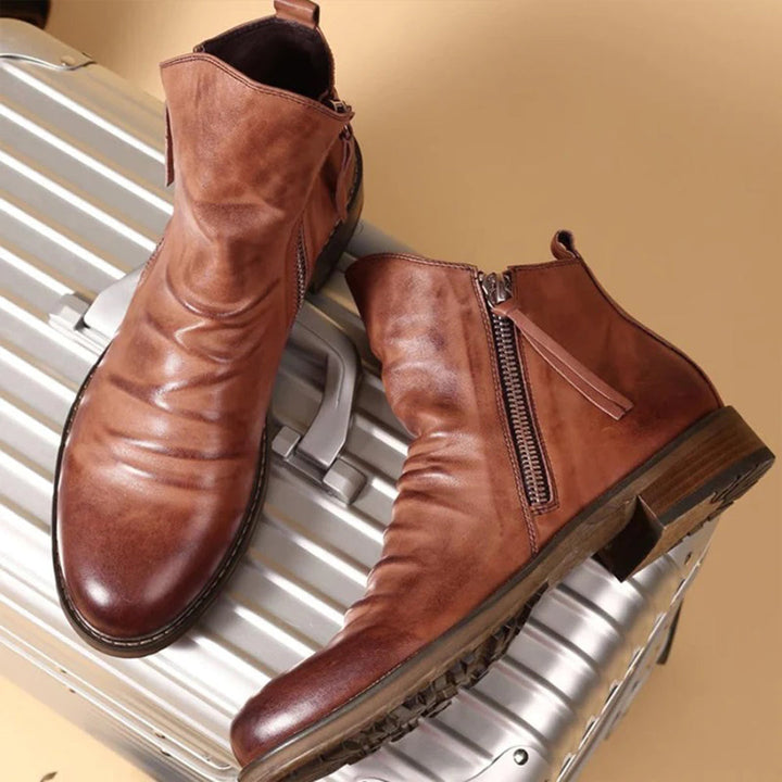Daniel | Men’s Brown Leather Zip Boots for Casual Wear
