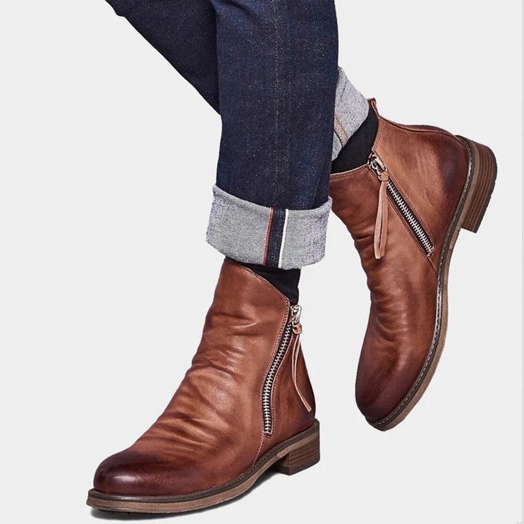 Daniel | Men’s Brown Leather Zip Boots for Casual Wear