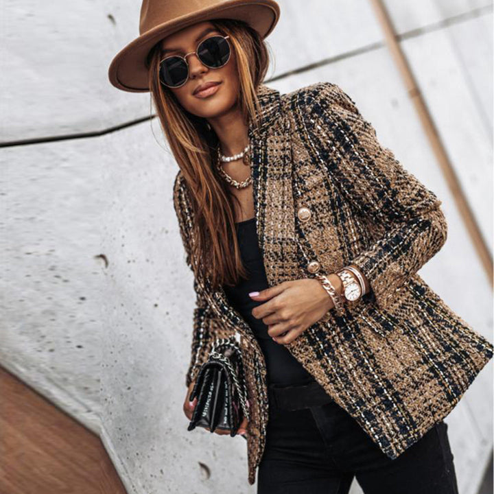 Evelyn | Stylish Tweed Single Button Blazer With Fitted Silhouette