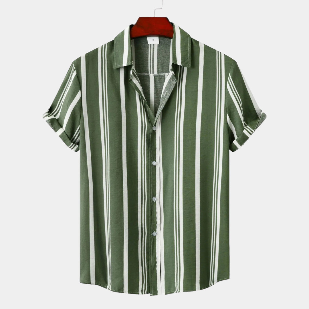 Portia | Stylish Navy Striped Short Sleeve Button Up Shirt Men