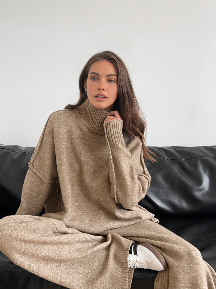 Tessa | Chic Turtleneck Knit Lounge Set With Wide-Leg Pants