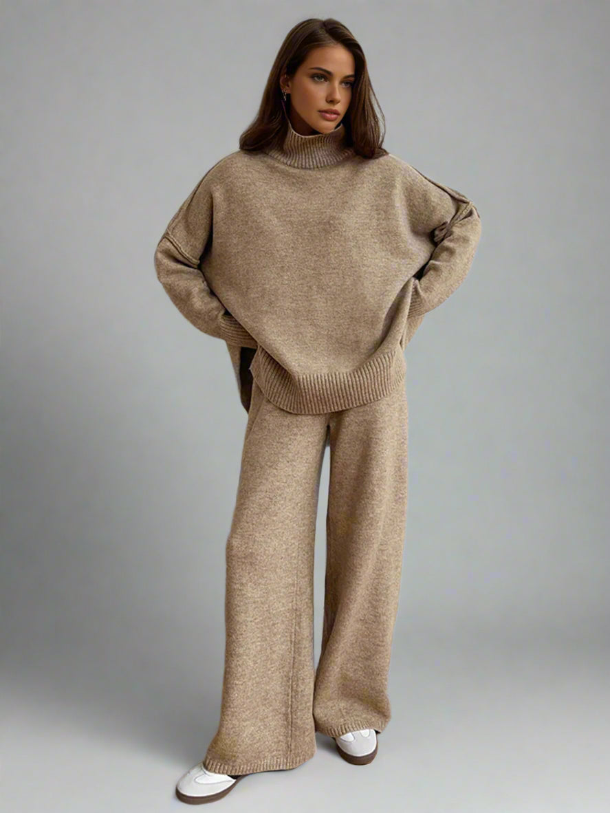 Tessa | Chic Turtleneck Knit Lounge Set With Wide-Leg Pants