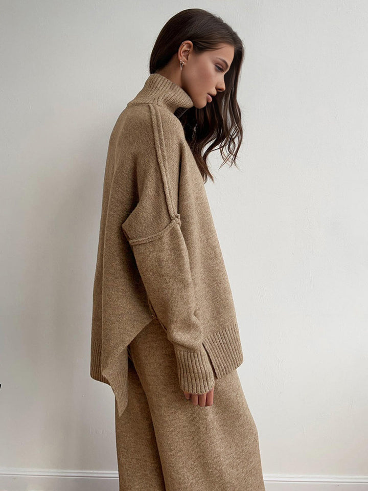 Tessa | Chic Turtleneck Knit Lounge Set With Wide-Leg Pants
