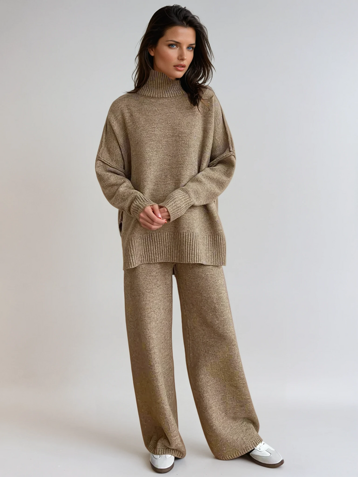 Tessa | Chic Turtleneck Knit Lounge Set With Wide-Leg Pants