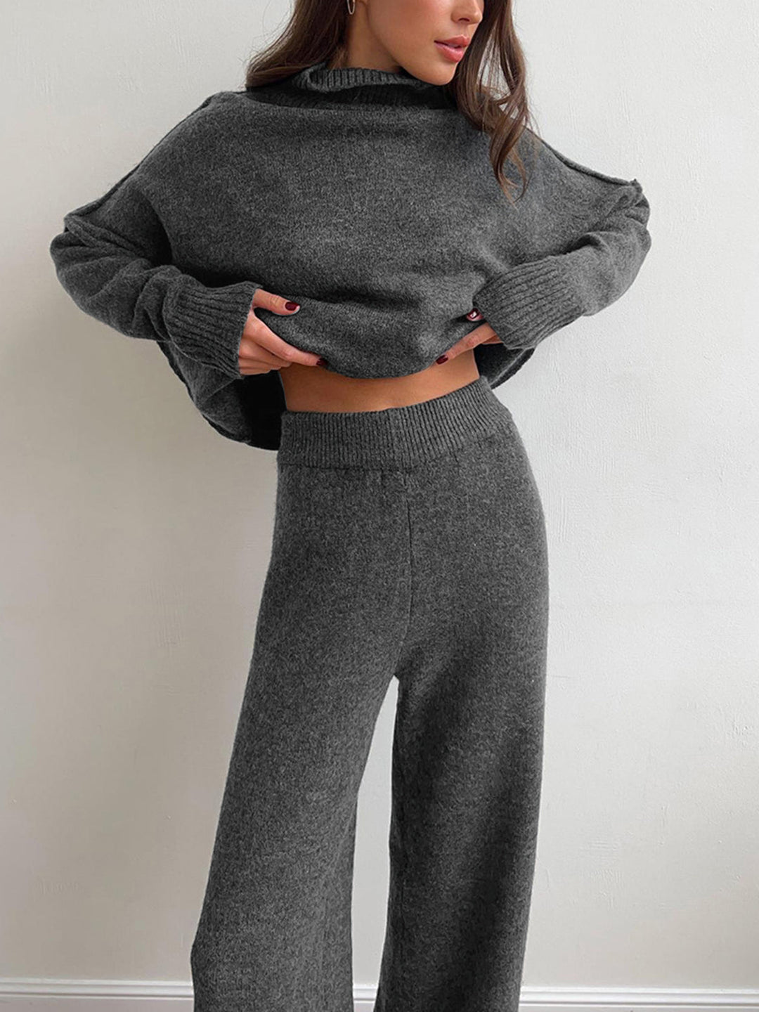 Tessa | Chic Turtleneck Knit Lounge Set With Wide-Leg Pants