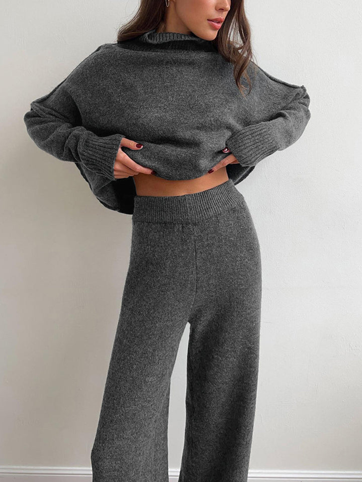 Tessa | Chic Turtleneck Knit Lounge Set With Wide-Leg Pants
