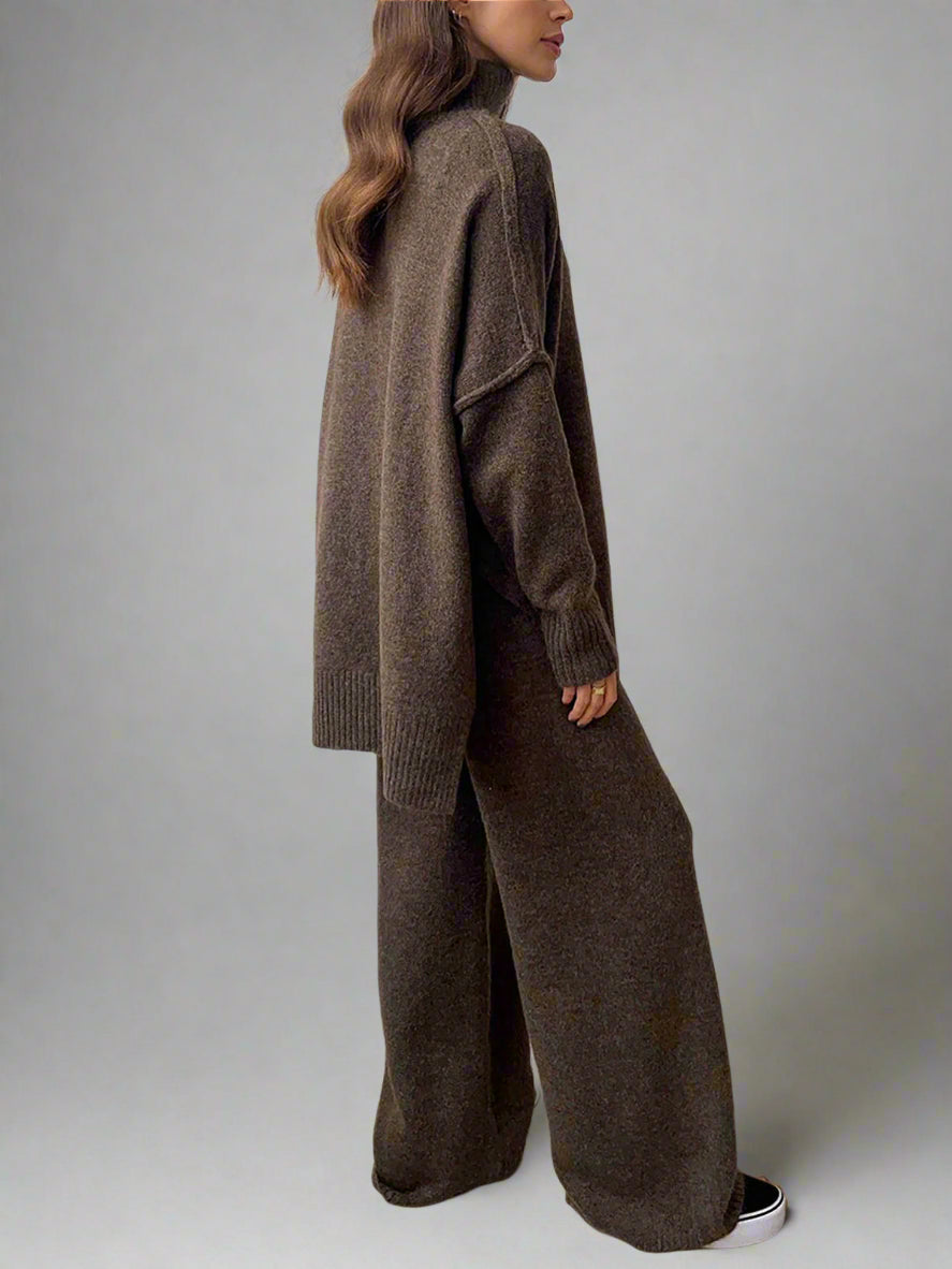 Tessa | Chic Turtleneck Knit Lounge Set With Wide-Leg Pants