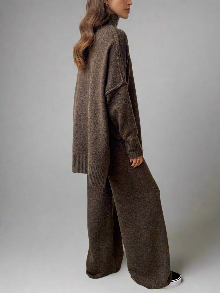 Tessa | Chic Turtleneck Knit Lounge Set With Wide-Leg Pants
