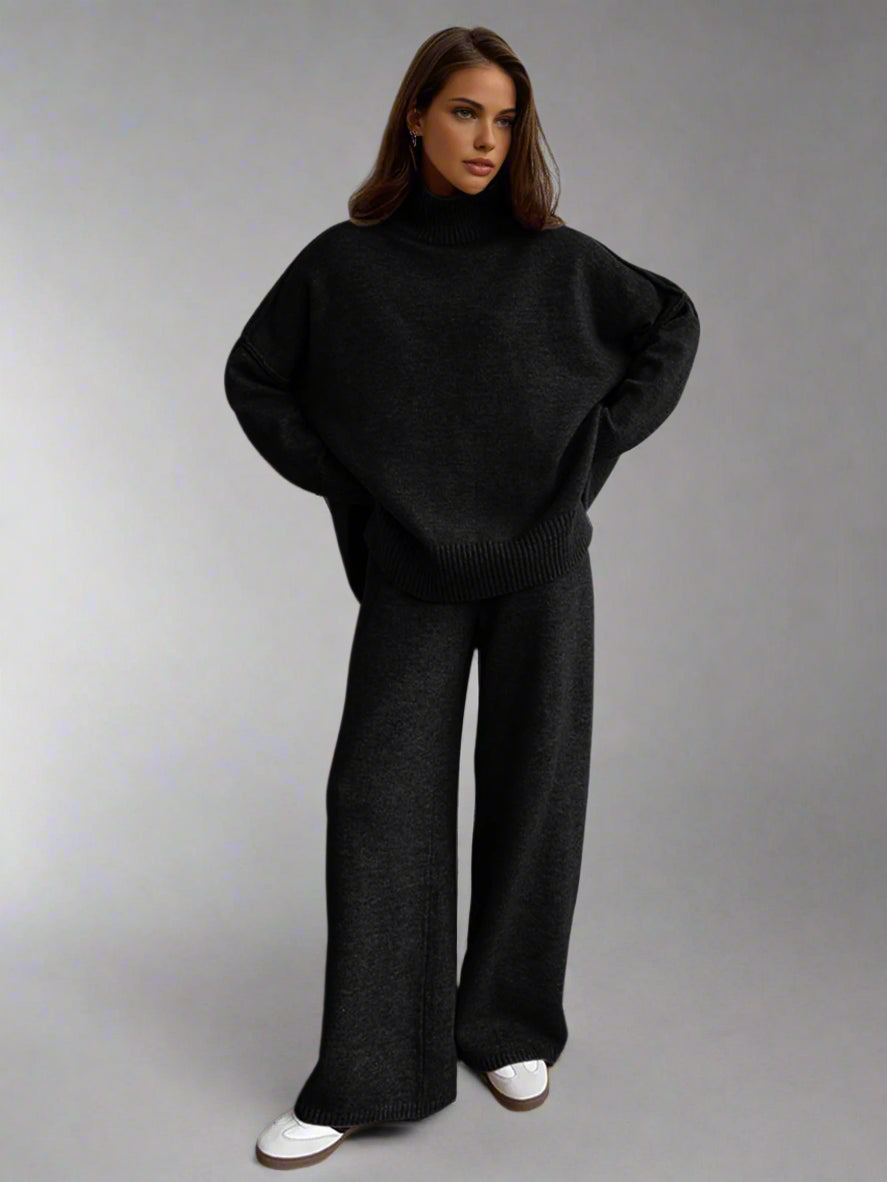 Tessa | Chic Turtleneck Knit Lounge Set With Wide-Leg Pants