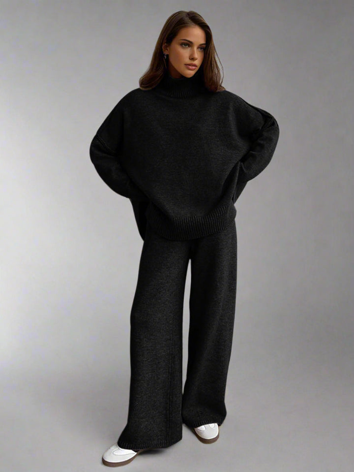 Tessa | Chic Turtleneck Knit Lounge Set With Wide-Leg Pants