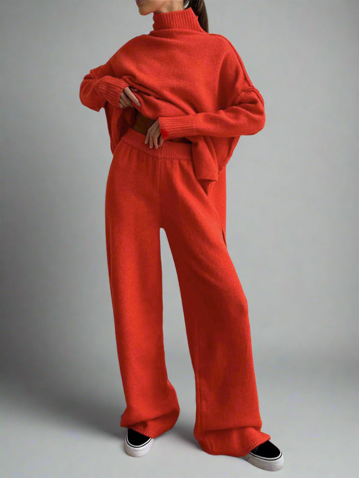 Tessa | Chic Turtleneck Knit Lounge Set With Wide-Leg Pants