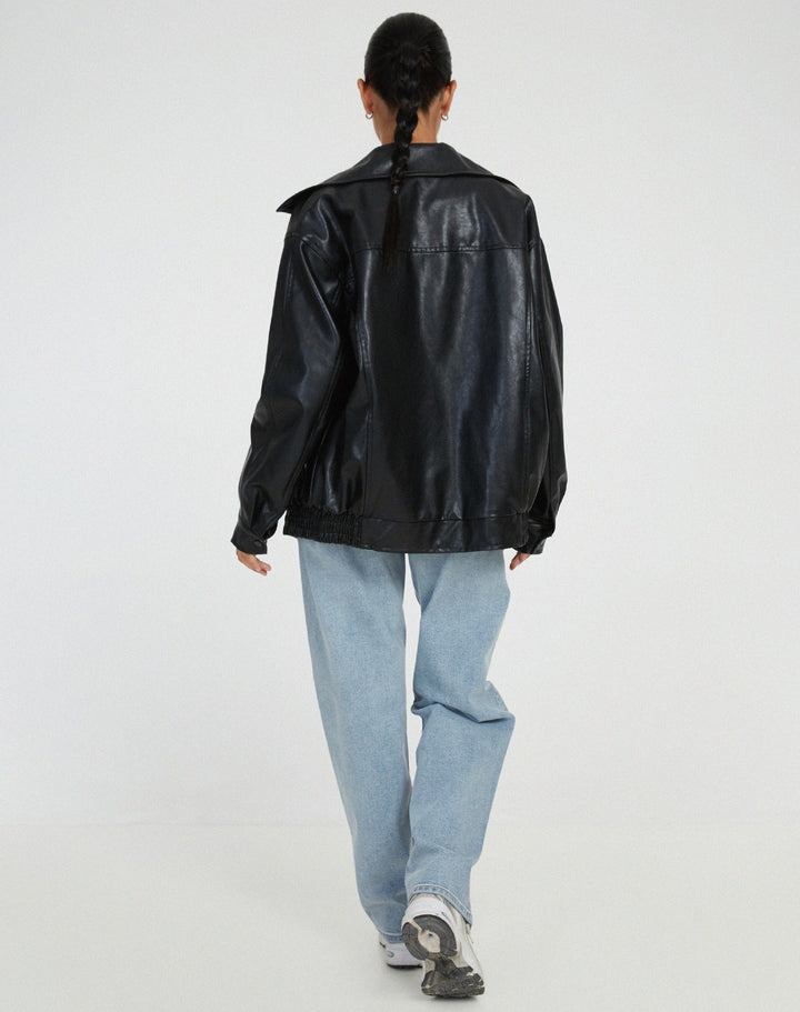 Sybil | Chic Oversized Leather Bomber Jacket Women
