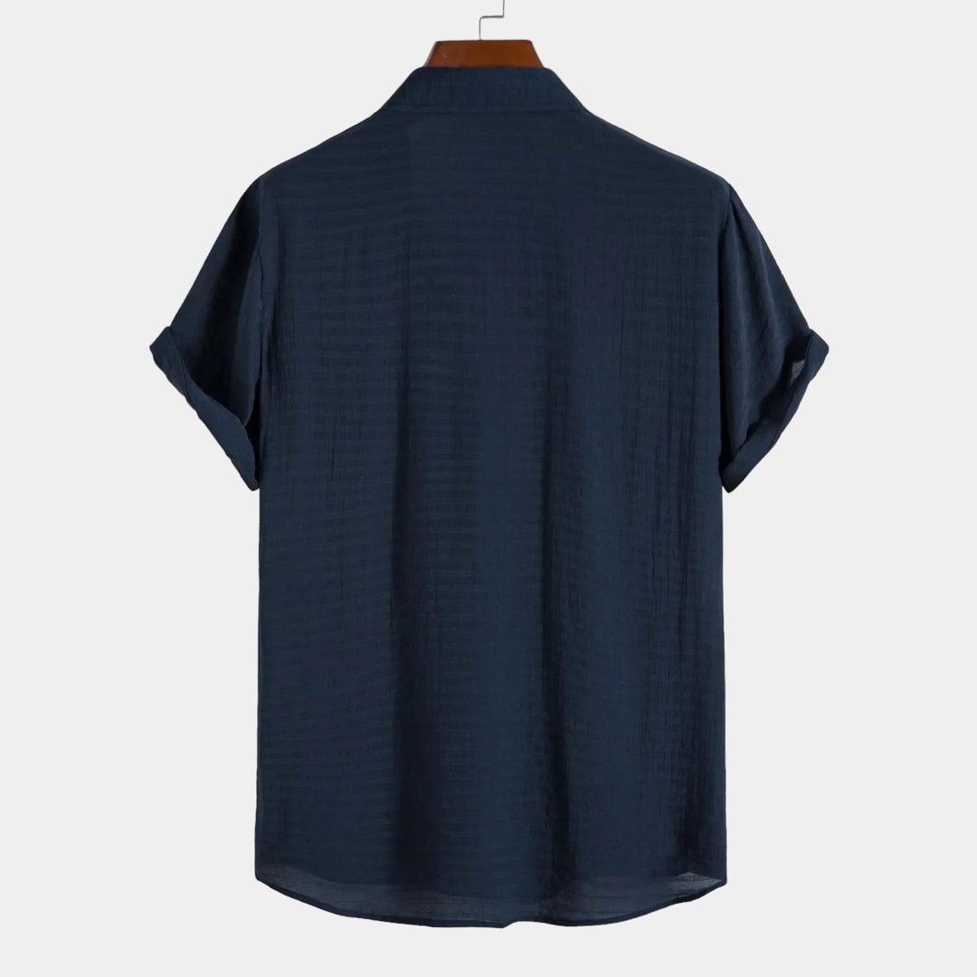 Caspian | Elegant White Linen Short Sleeve Button Up Shirt Men