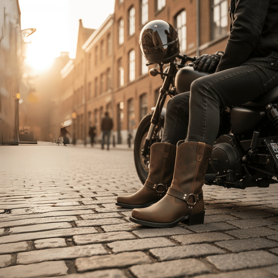 Tillie | Rugged Black Harness Boots With Oil-Resistant Sole