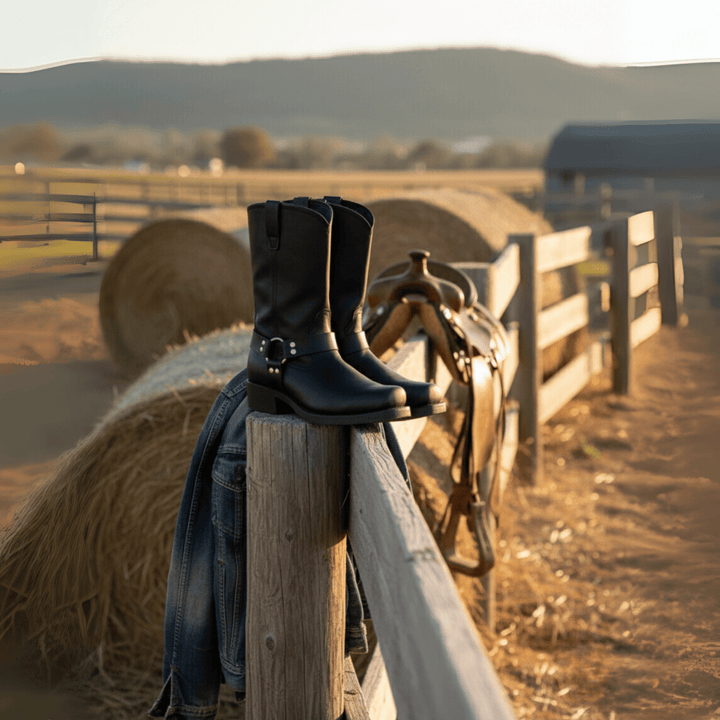 Tillie | Rugged Black Harness Boots With Oil-Resistant Sole