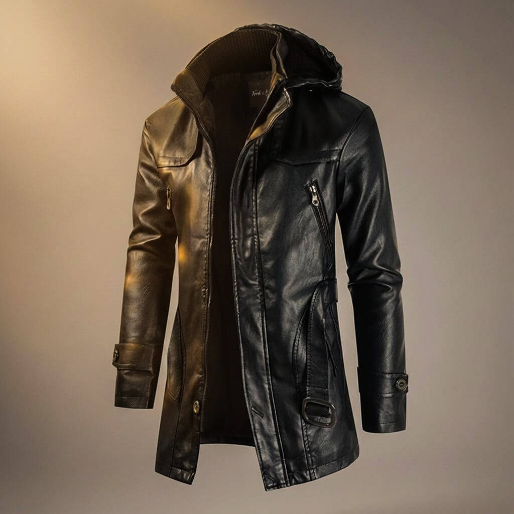 Wren | Sleek Hooded Leather Jacket With Fleece Lining