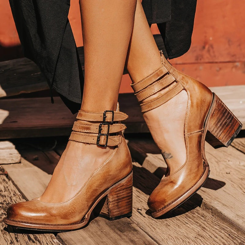 Norla | Chic Buckle Strap Ankle Boots With Block Heel