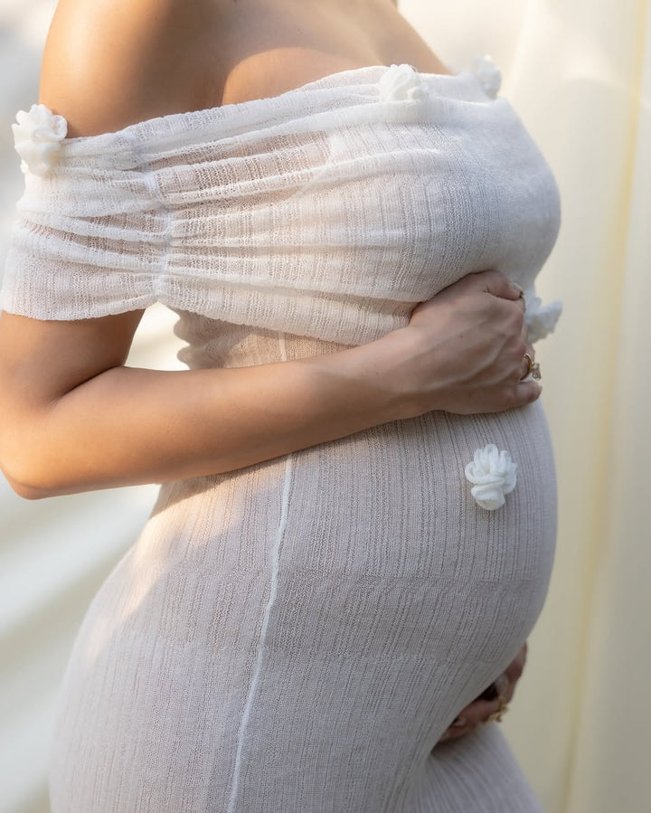 Sybil | Elegant Off-Shoulder Floral Maternity Maxi Dress