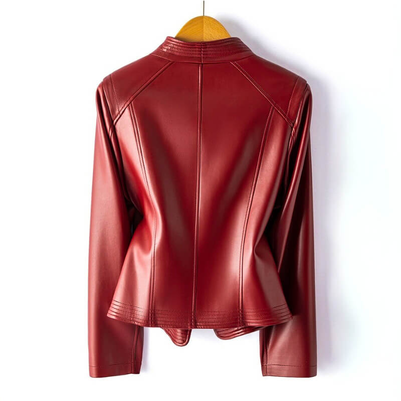 Tessa | Chic Burgundy Asymmetrical Vegan Leather Jacket
