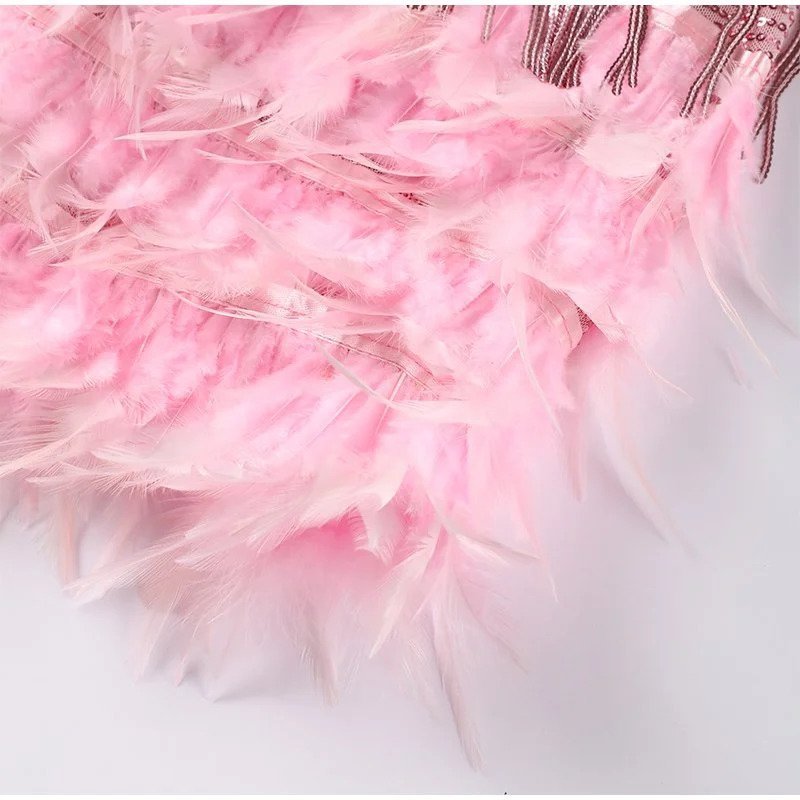 Cordelia | Elegant White Fringe Feather Mini Dress