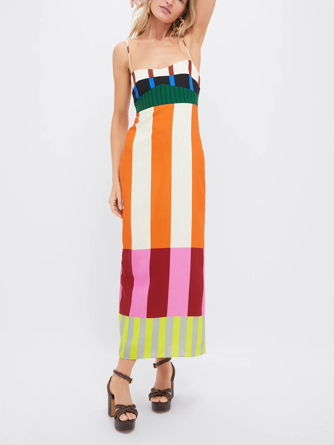 Bengal | Elegant Color Block Striped Maxi Dress Spaghetti Strap