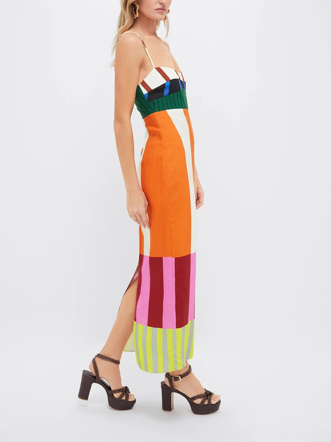 Bengal | Elegant Color Block Striped Maxi Dress Spaghetti Strap