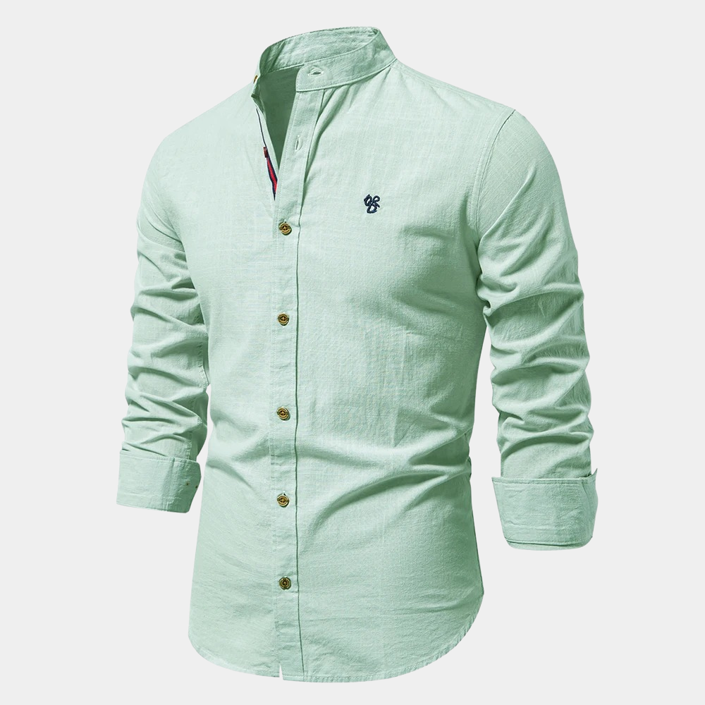 Marcus | Elegant Mandarin Collar Long Sleeve Linen Shirt For Men