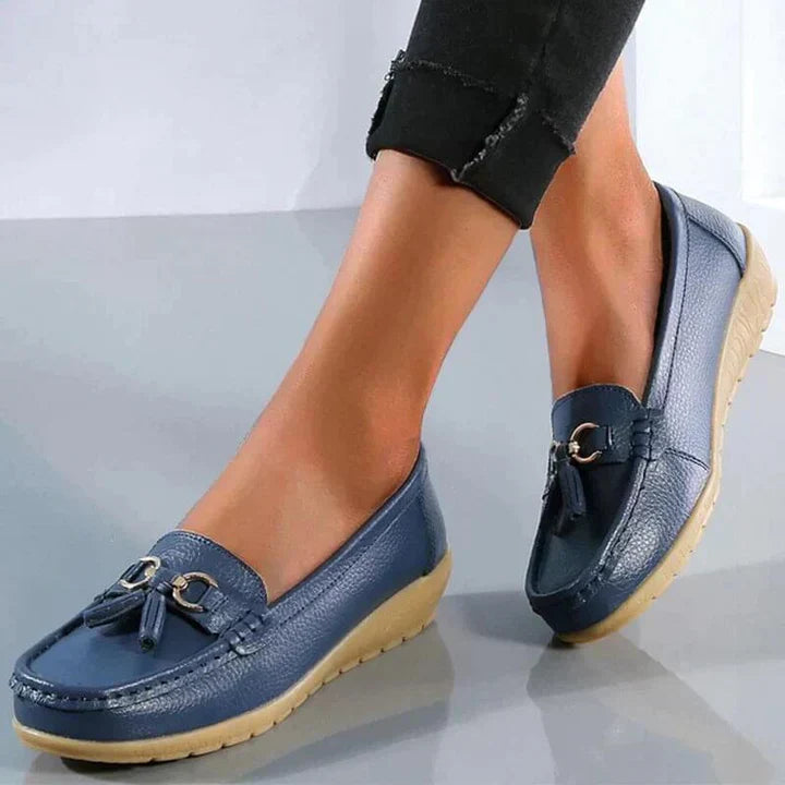 Alethea | Chic Blue Slip-On Orthopedic Loafers With Tassel Detail