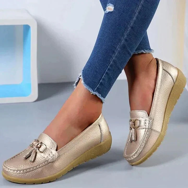 Alethea | Chic Blue Slip-On Orthopedic Loafers With Tassel Detail