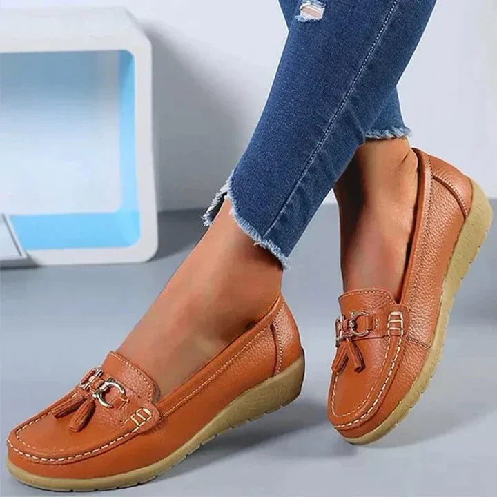 Alethea | Chic Blue Slip-On Orthopedic Loafers With Tassel Detail