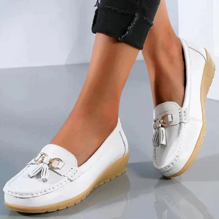 Alethea | Chic Blue Slip-On Orthopedic Loafers With Tassel Detail
