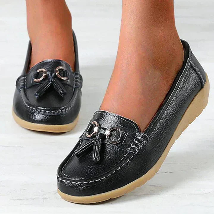 Alethea | Chic Blue Slip-On Orthopedic Loafers With Tassel Detail
