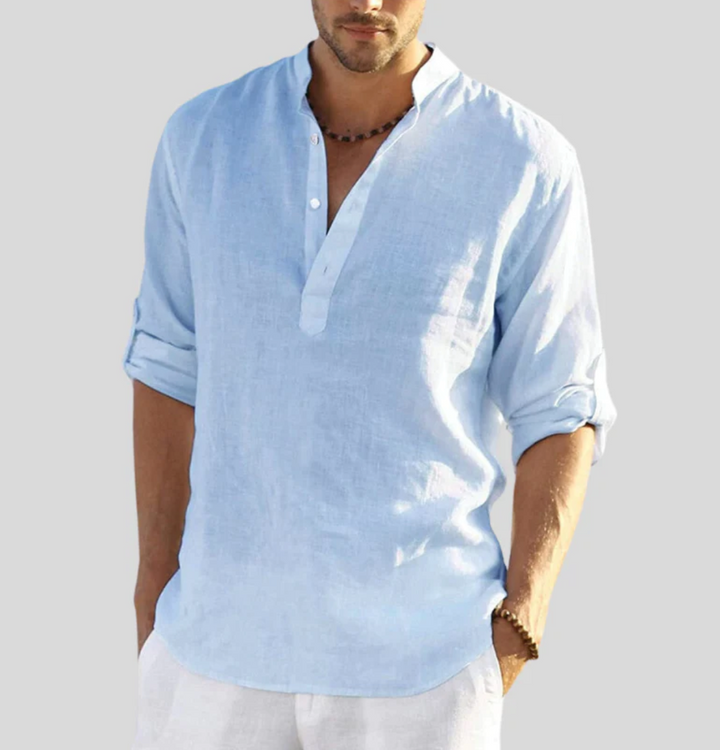 Byron | Elegant Long Sleeve Henley Shirt With Band Collar