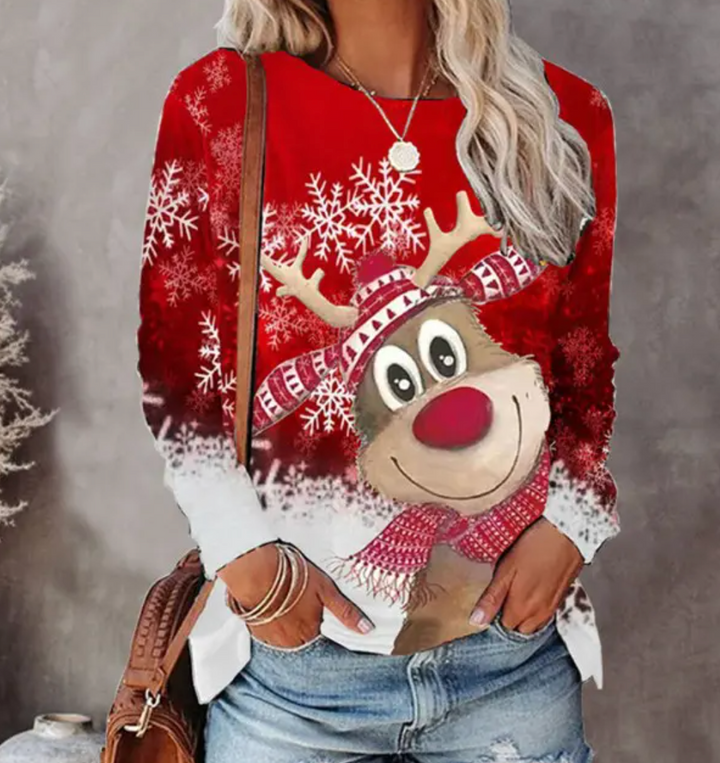 Catherine | Festive Christmas Reindeer Long Sleeve Holiday Sweater