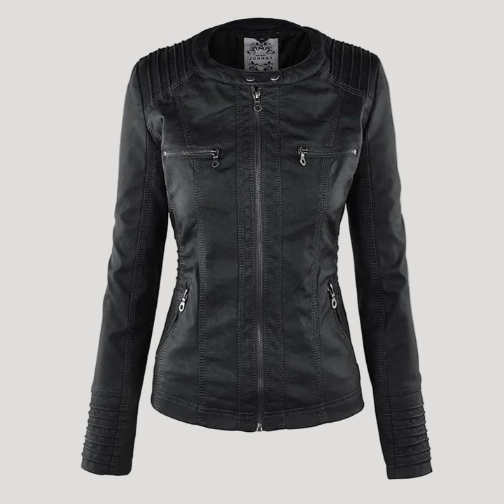 Zara | Chic Hooded Faux Leather Moto Jacket With Zip Details
